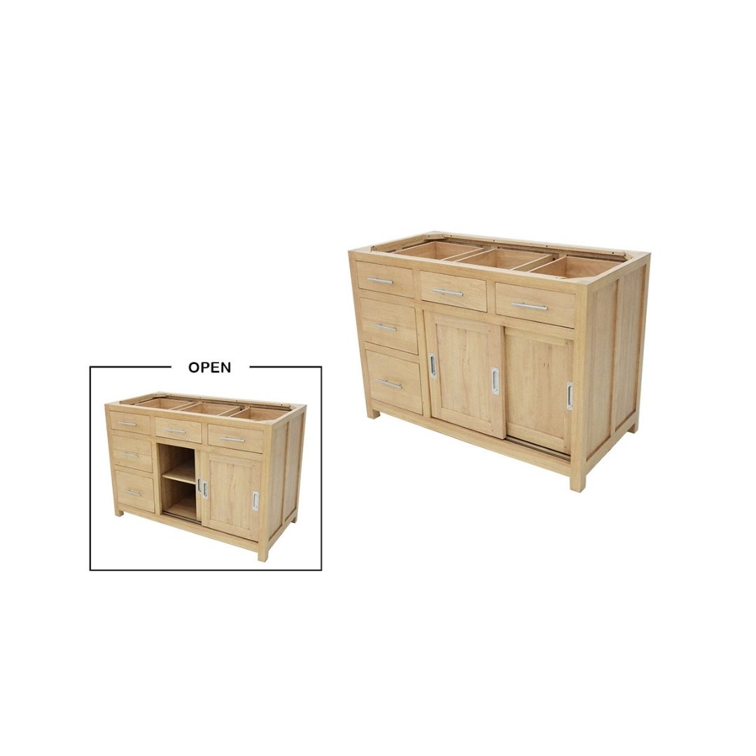 MD8953-1 Kitchen Counter Sink, Solid Wood, 2 Doors, 5 Drawers