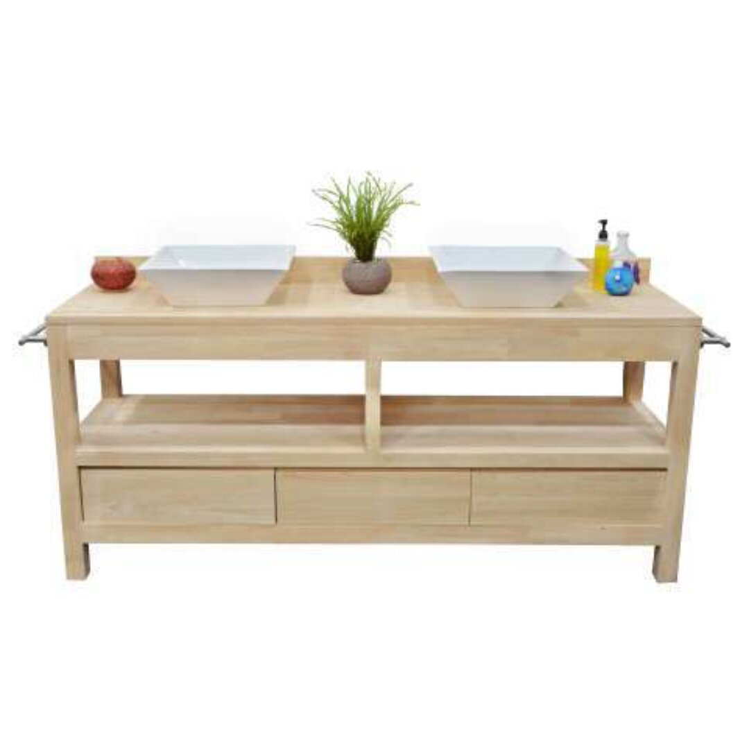 MD8966 Low Bathroom Cabinet, Solid Wood Under-Sink Cabinet with 3 Drawers