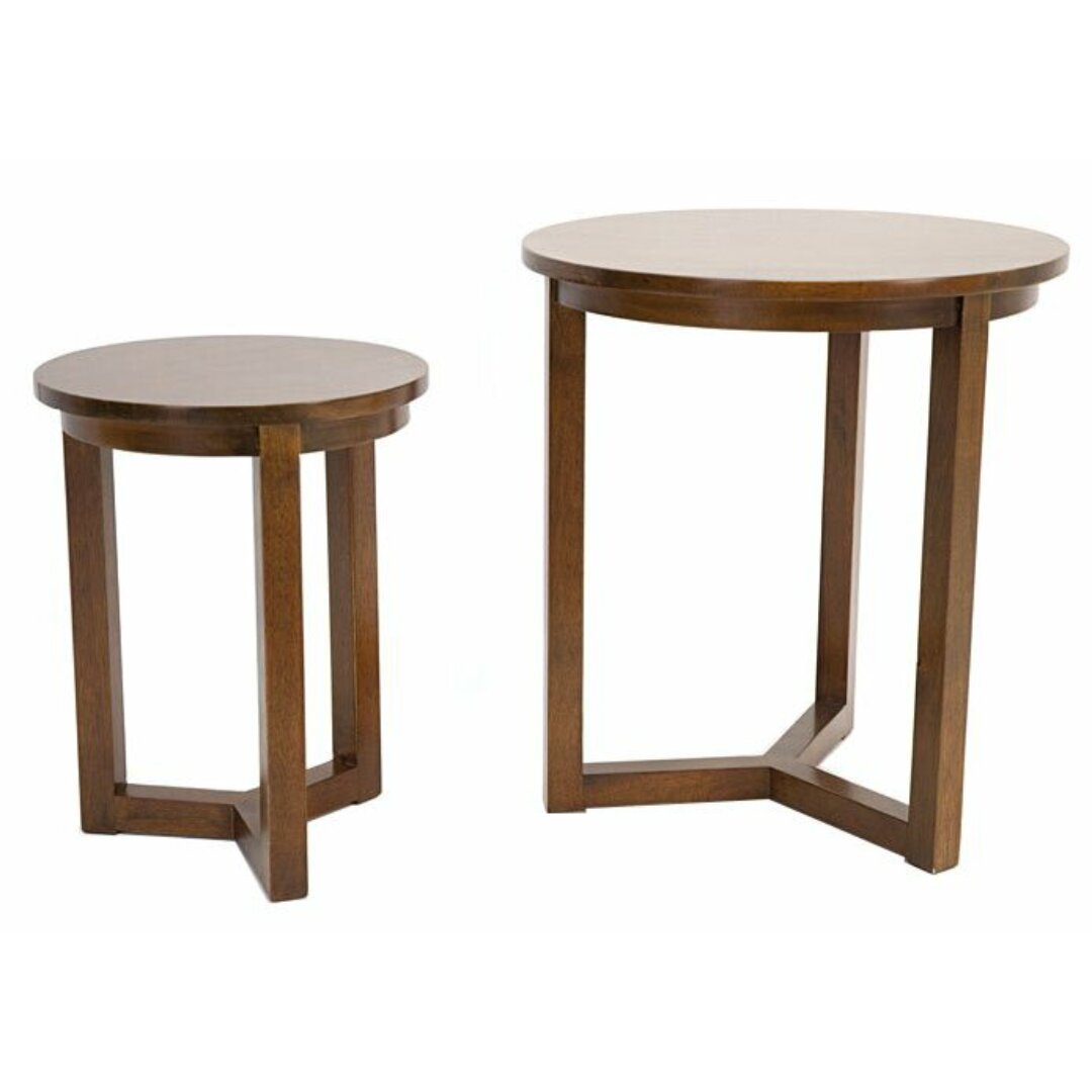 MD8978 Accent Table Set of 2 Real Wood, Minimalist Vintage Design, Set of 2 Real Wood Side Tables