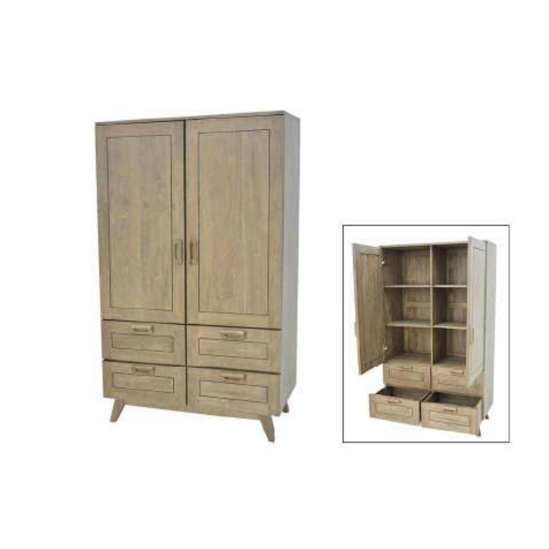 MD8988KD High Cupboard Real Wood, Tall cupboard with 2 doors and 4 drawers, made of real wood