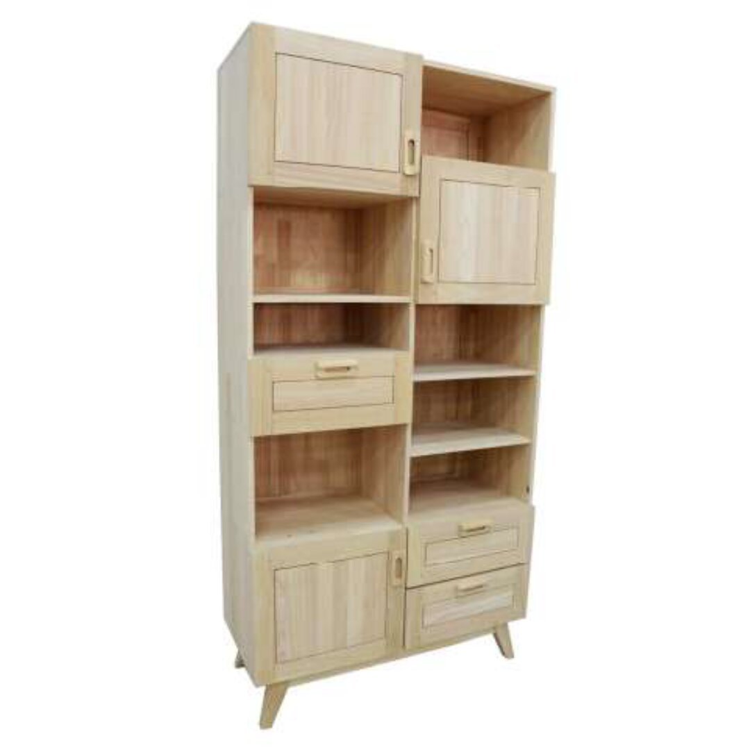 MD8993KD Bookshelf 3 Doors 3 Drawers Real Wood, Solid wood bookshelf with 3 doors and 3 drawers