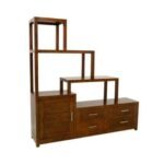 MD9038 Wood Staircase Shelf 2 Doors 4 Drawers, Solid wood staircase-shaped shelf with 2 doors and 4 drawers