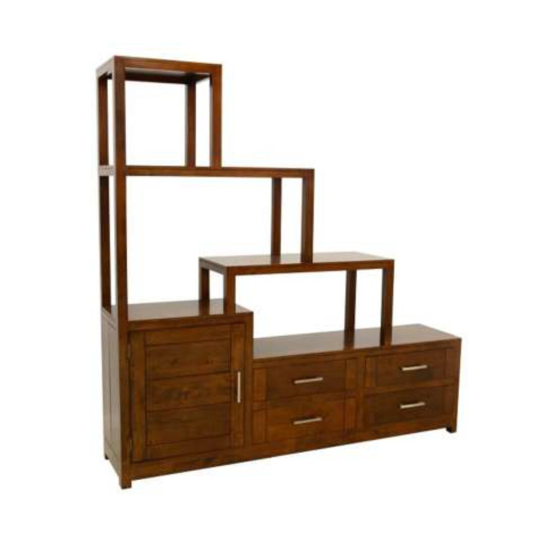 MD9038 Wood Staircase Shelf 2 Doors 4 Drawers, Solid wood staircase-shaped shelf with 2 doors and 4 drawers