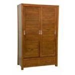 MD9046 Wood Wardrobe 2 Doors 2 Drawers, Solid wood wardrobe with 2 doors and 2 drawers