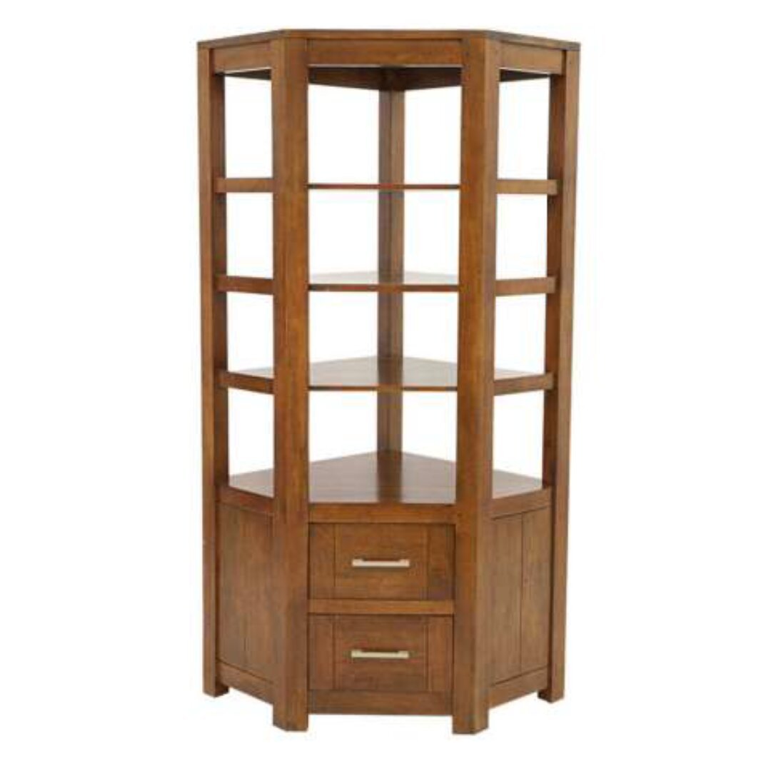 MD9076 Solid Wood Corner Bookshelf with 2 Drawers, Solid wood corner bookshelf with 2 drawers