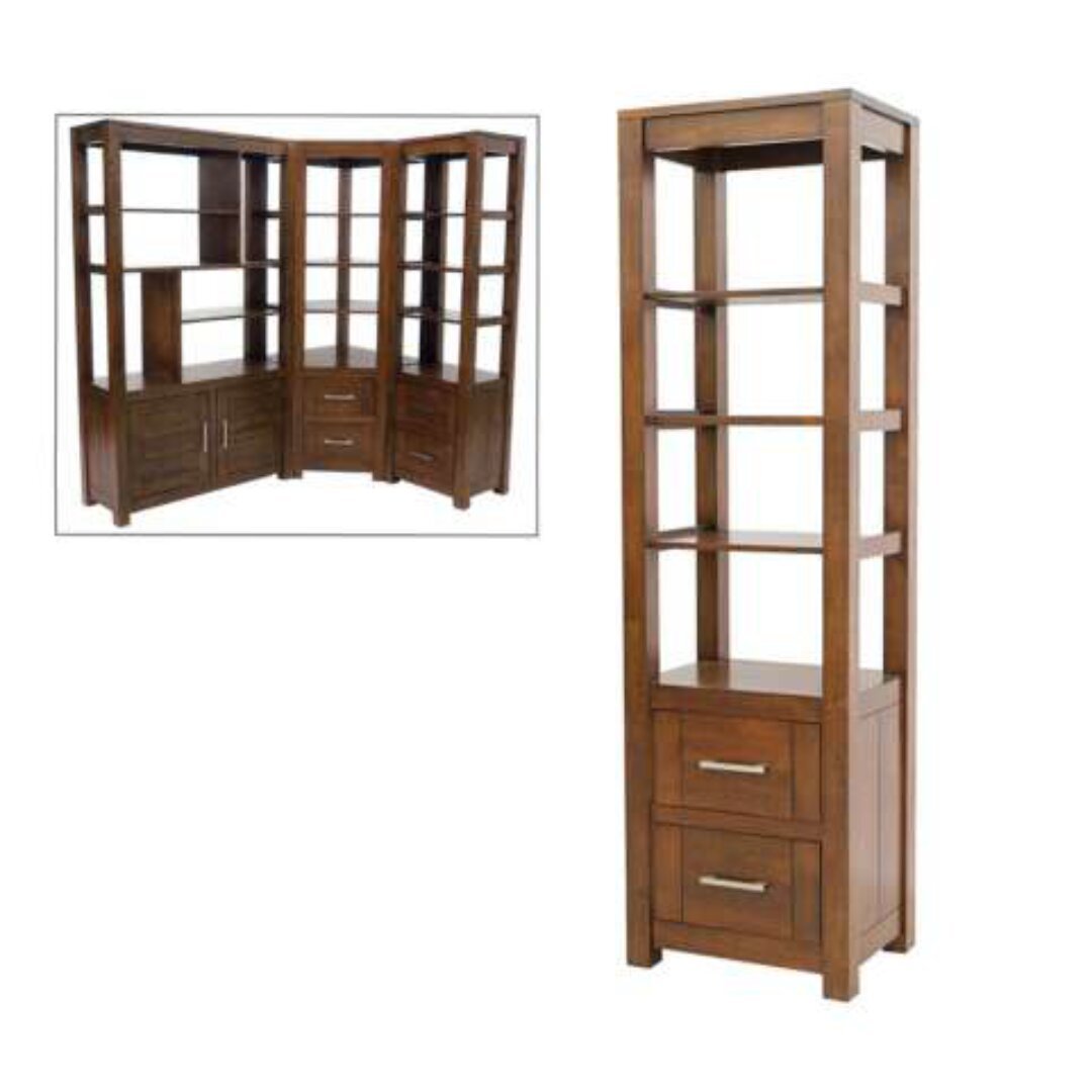 MD9077 Solid Wood Column Bookshelf 2 Drawers, Tall solid wood bookshelf with 2 drawers