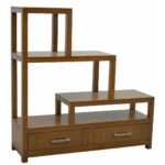 MD9080 Solid Wood Staircase Shelf with 2 Drawers, A solid wood staircase-style shelf with 2 drawers