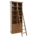 MD9083 Solid Wood Bookshelf with Ladder, Solid wood bookshelf with ladder