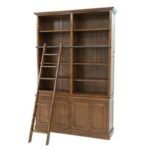 MD9084 Solid Wood Bookshelf with Ladder, Solid wood bookshelf with ladder