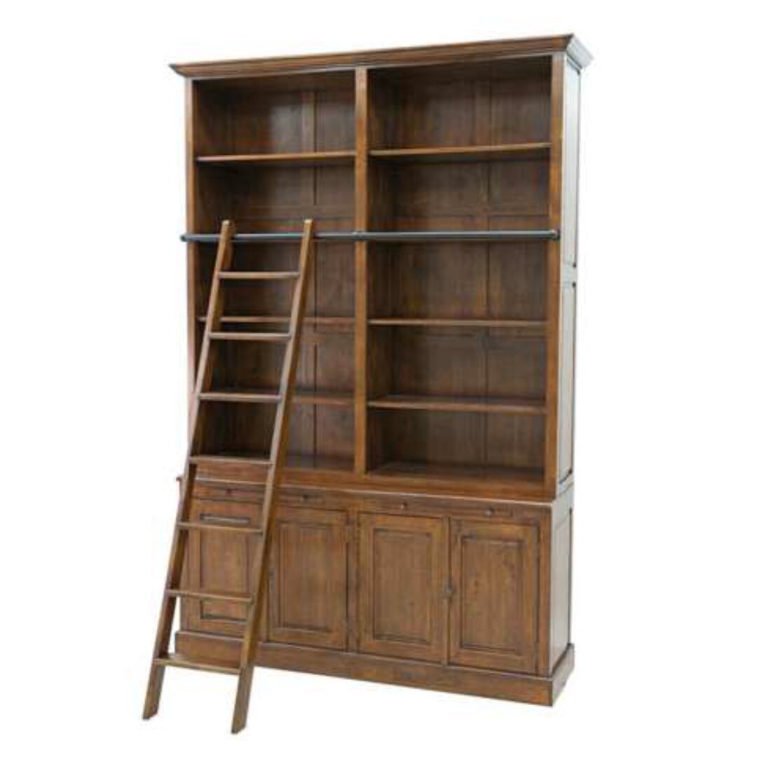 MD9084 Solid Wood Bookshelf with Ladder, Solid wood bookshelf with ladder