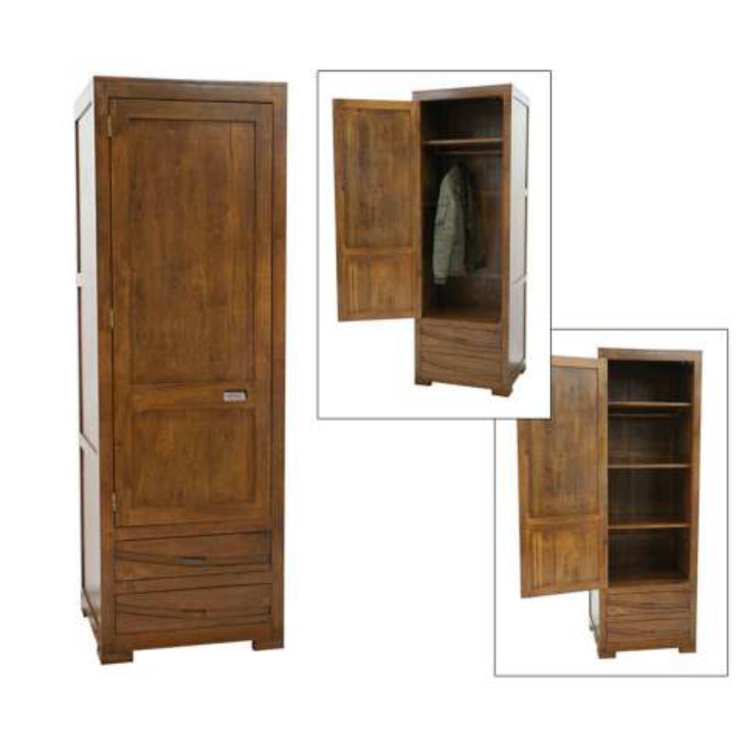 MD9109 Solid Wood Wardrobe 1 Door 2 Drawers, Tall, narrow solid wood wardrobe with 1 door and 2 drawers