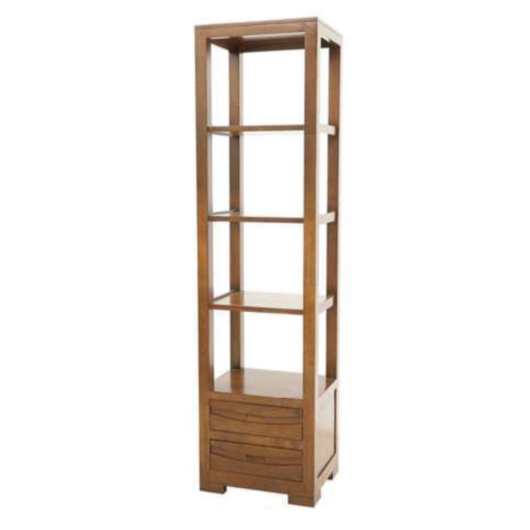 MD9122 Solid Wood Slim Bookshelf 2 Drawers, Tall, narrow bookshelf made of solid wood, 50 cm wide