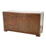 MD9124 Solid Wood Low Cupboard 2 Doors 3 Drawers, 120 cm Low Solid Wood Storage Cabinet