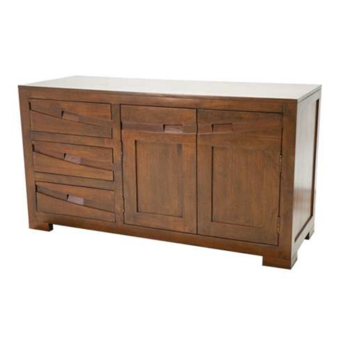 MD9124 Solid Wood Low Cupboard 2 Doors 3 Drawers, 120 cm Low Solid Wood Storage Cabinet