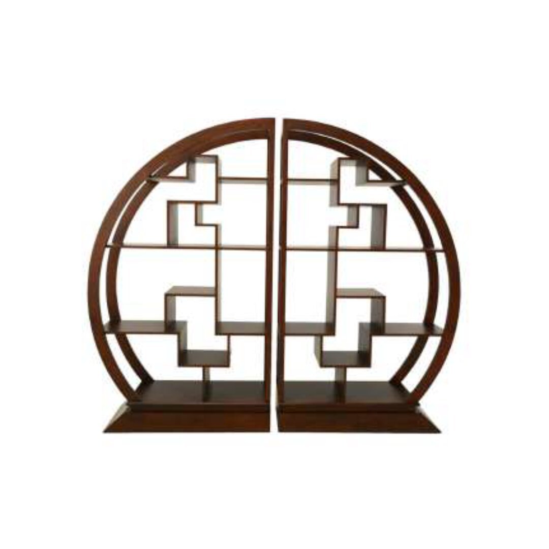 MD9133 Circle Shelf, Double round solid wood shelf for books and shelves, classic oriental style
