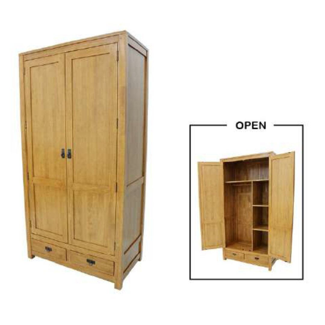 MD9154 Wardrobe 2DRS 2DRWS, Solid Wood Wardrobe with 2 Doors and 2 Drawers