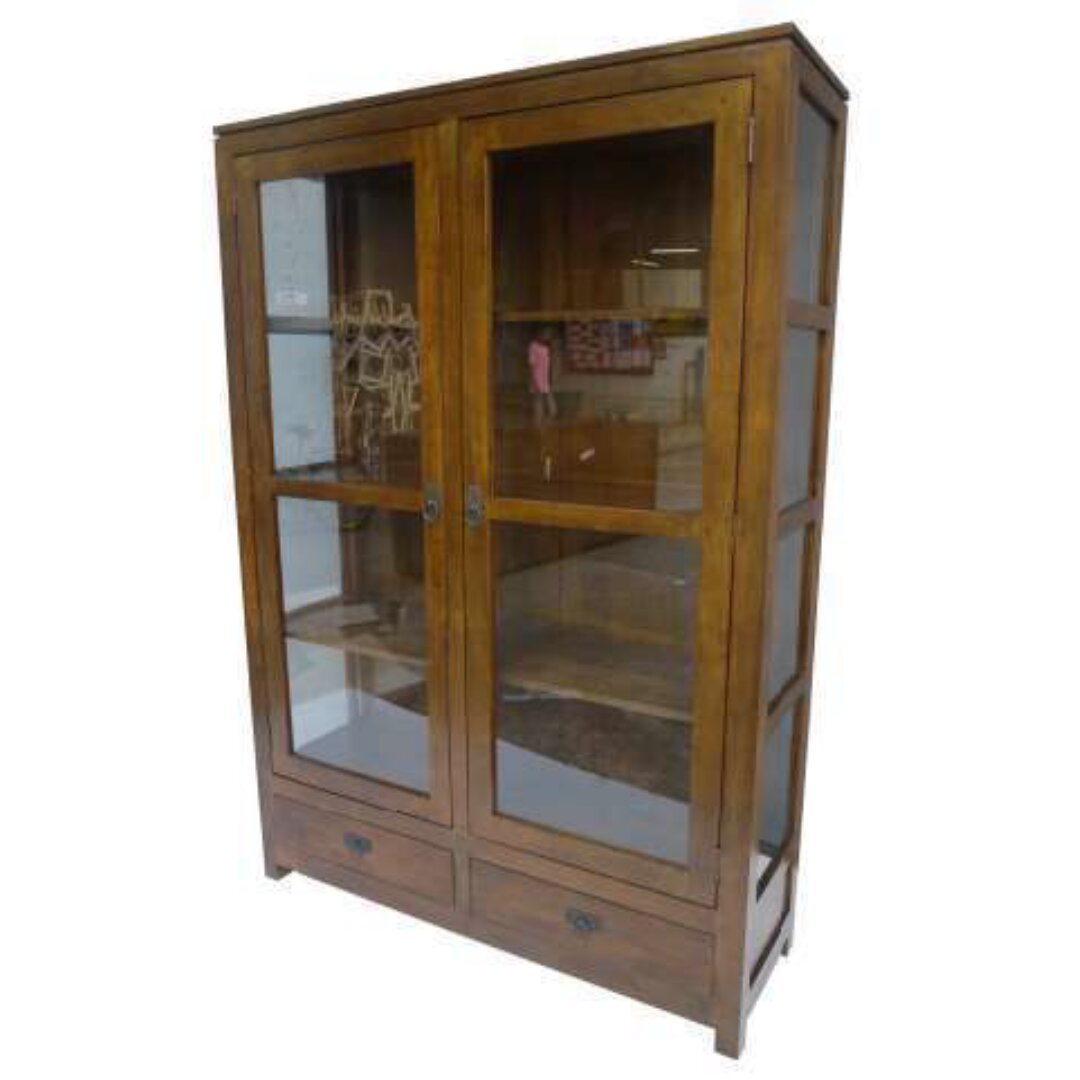 MD9155 Glass Case, Solid wood display case with 2 doors and 2 drawers