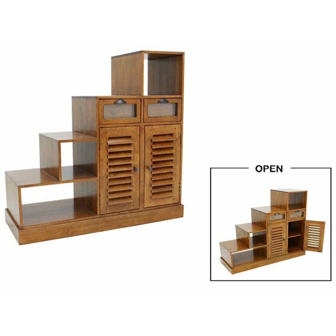 MD9174 Stair Furniture, Solid wood cabinet with a staircase design, 2 doors, and 2 drawers
