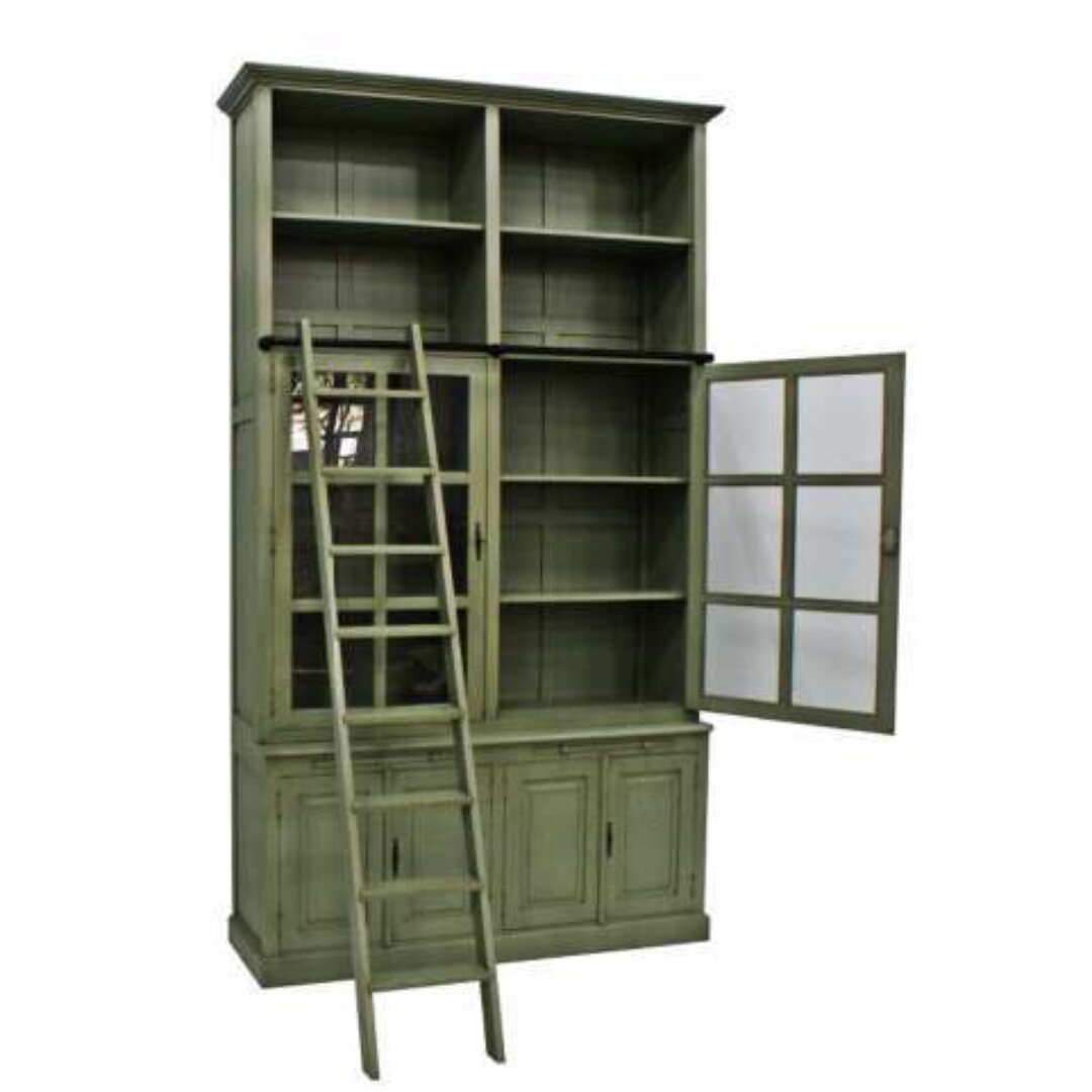 MD9187 Tall solid wood bookshelf with ladder