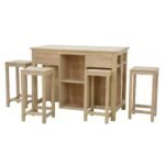 TABLE-MD9226-2 Bar Table Set 4 Stools, Solid wood bar table set with 4 chairs, family size