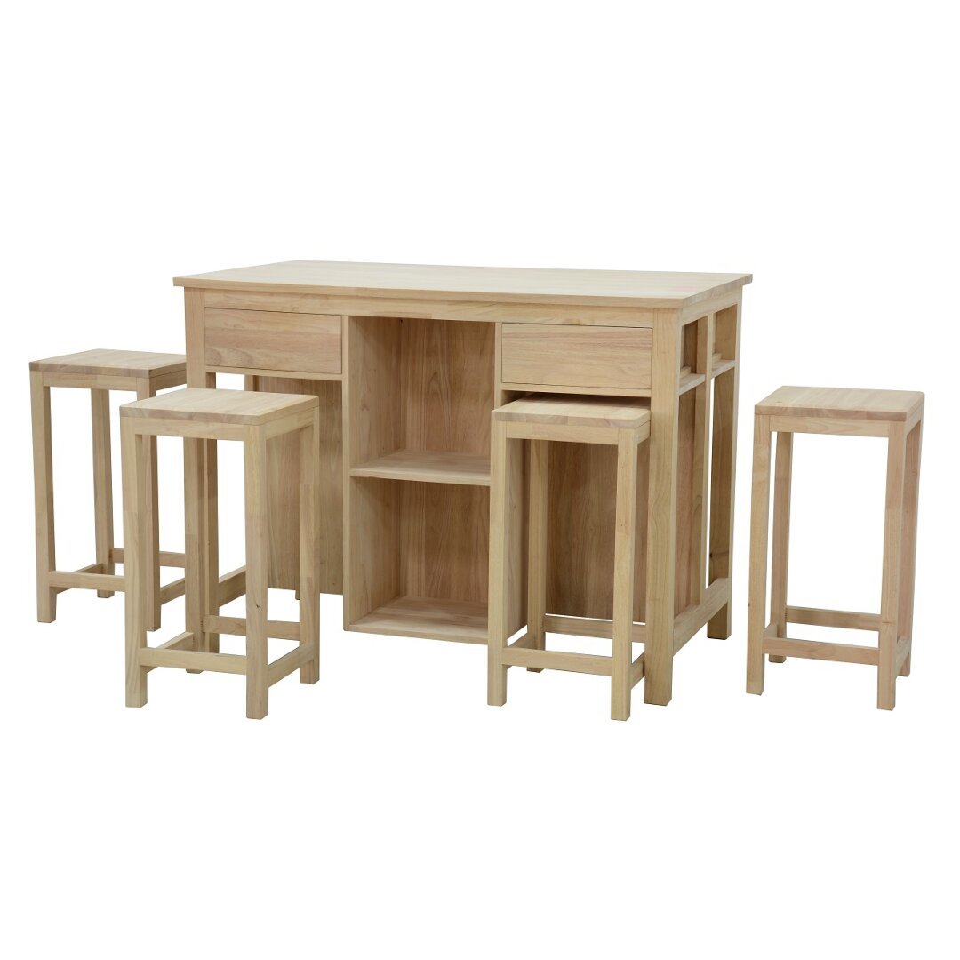 TABLE-MD9226-2 Bar Table Set 4 Stools, Solid wood bar table set with 4 chairs, family size
