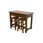 TABLE-MD9227 Bar Table Set 2 Stools, A minimalist style bar table set with two seats, made of solid wood
