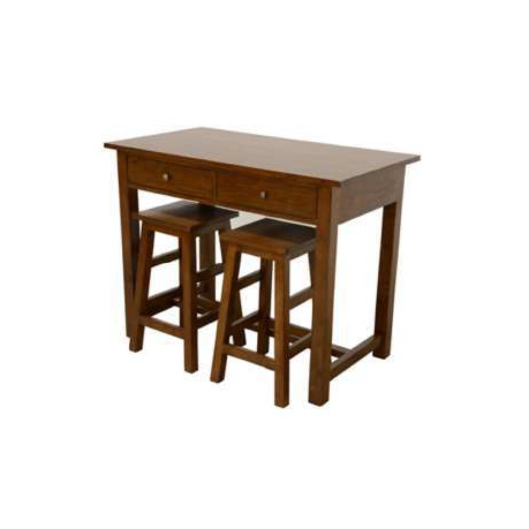 TABLE-MD9227 Bar Table Set 2 Stools, A minimalist style bar table set with two seats, made of solid wood