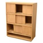 MD9243 Solid Wood Bookshelf with 3 Sliding Doors