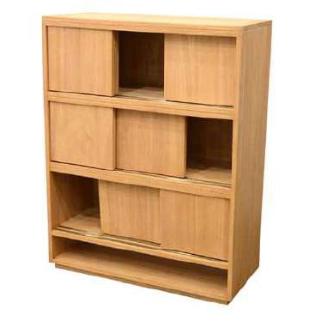 MD9243 Solid Wood Bookshelf with 3 Sliding Doors