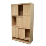 MD9244 Bookshelf, tall, solid wood bookcase with 3 sliding doors