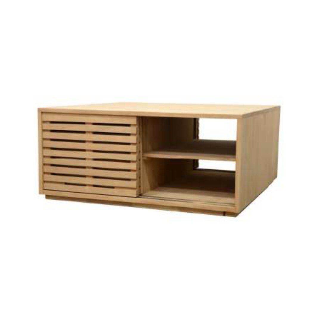 MD9292 Square Storage Coffee Table, 100 cm square solid wood coffee table with 4 sliding doors