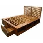MD9303KF Solid Wood Bed (KD) with 2 Storage Drawers & Side Racks