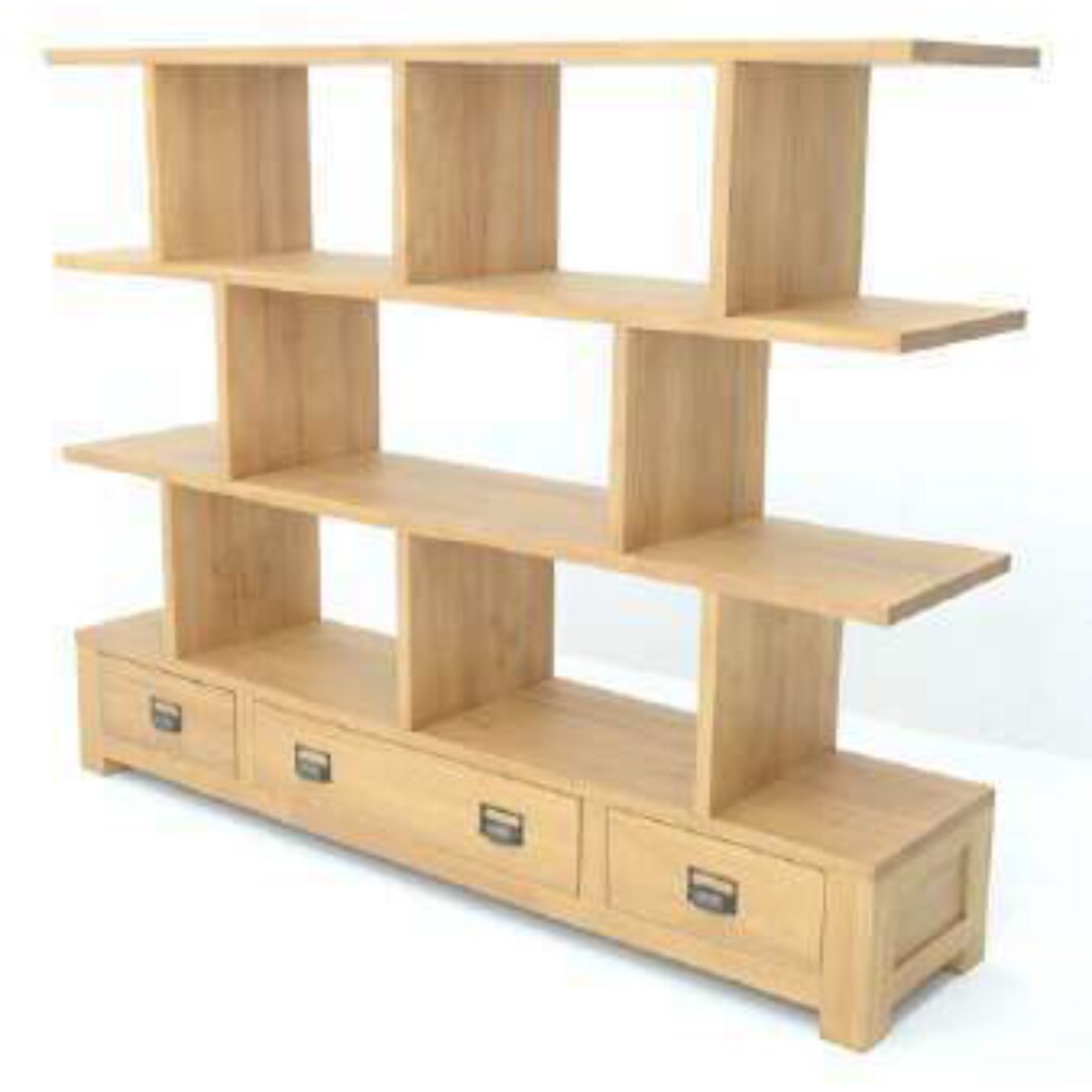 MD9316 Solid Wood Wide Bookshelf with 3 Drawers (160cm)