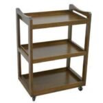 MD9341 Industrial Wood Service Trolley with Iron Wheels & 2 Removable Trays