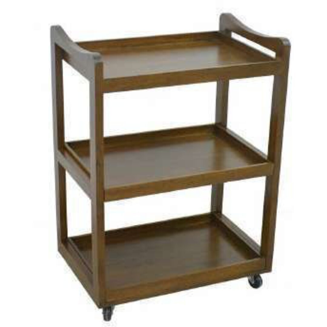 MD9341 Industrial Wood Service Trolley with Iron Wheels & 2 Removable Trays
