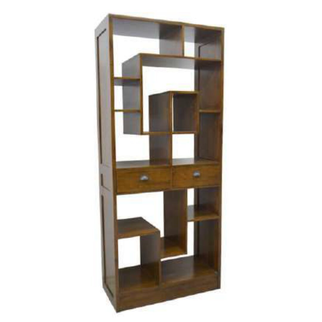 MD9342 Solid Wood Tall Bookcase with 2 Drawers
