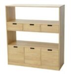 MD9347 Grand Solid Wood Bookshelf with 6 Storage Compartments