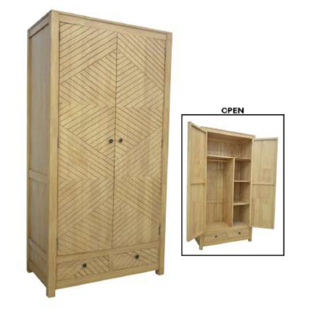 MD9607 Premium Solid Wood Wardrobe | 2 Doors & 2 Drawers