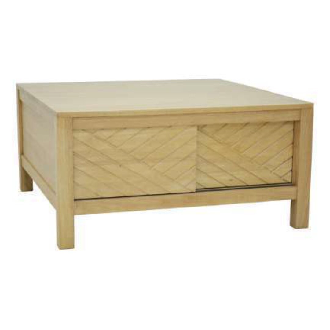 MD9616 Premium Solid Wood Square Coffee Table | 4 Sliding Doors