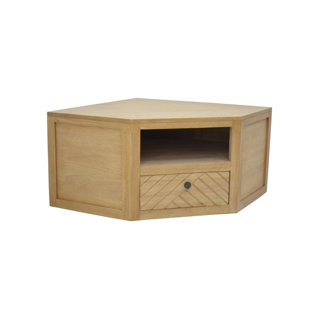 MD9621 Premium Solid Wood Corner TV Stand | 1 Drawer Space-Saving Design