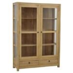 MD9628 Solid Wood Glass Display Cabinet with 2 Doors & 2 Drawers