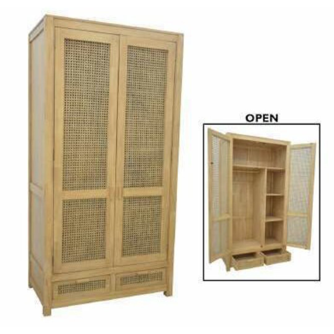 MD9707 Solid Wood Wardrobe with 2 Doors & 2 Drawers