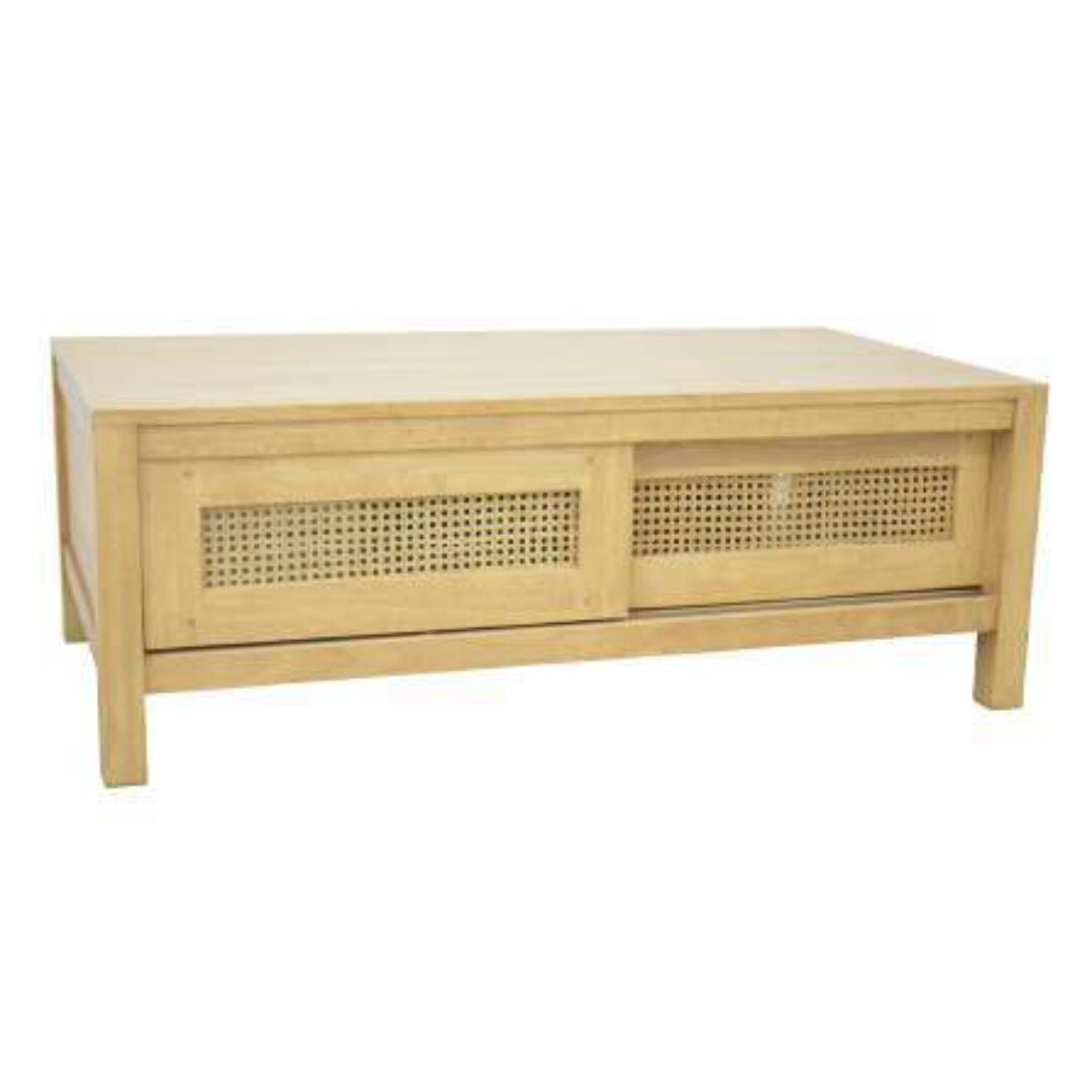 MD9711 Solid Wood Coffee Table with 4 Sliding Doors, Spacious Low Center Table