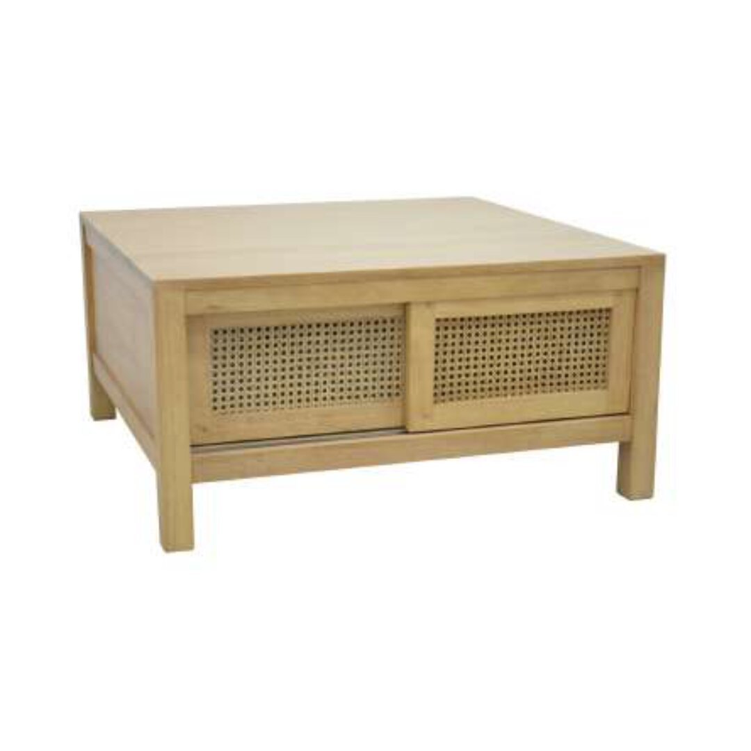 MD9716 Solid Wood Square Coffee Table with 4 Sliding Doors