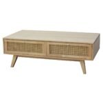 MD9756KD Solid Wood Coffee Table with 4 Drawers, Spacious Low Center Table