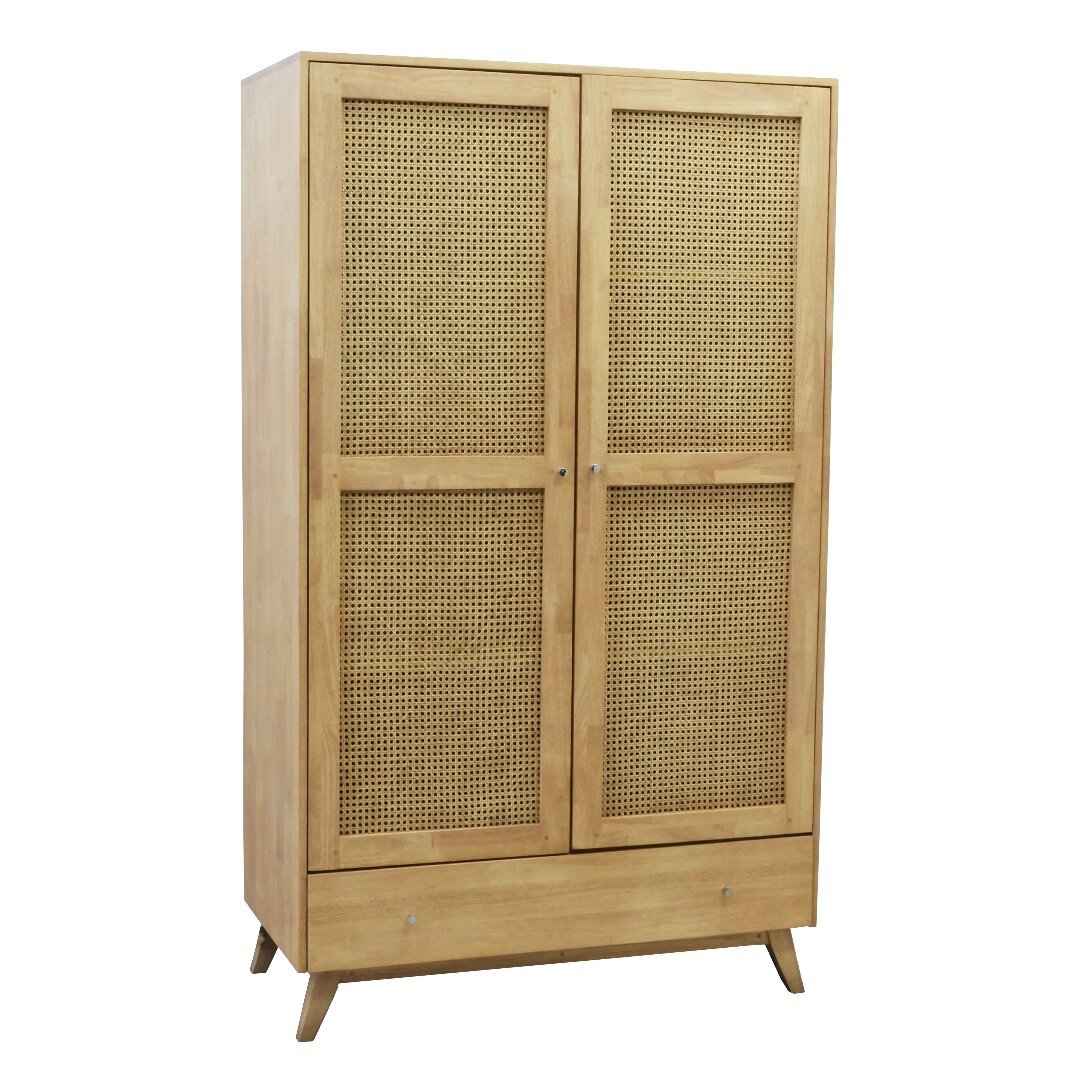 MD9765KD Solid Wood Wardrobe with 2 Doors & 1 Drawer, Spacious Bedroom Closet